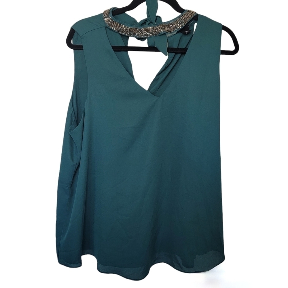 Torrid Embellished Mock Neck Green Blouse Size L